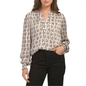 HAVER + BLAIR ivory/beige/black chain blouse size :XS